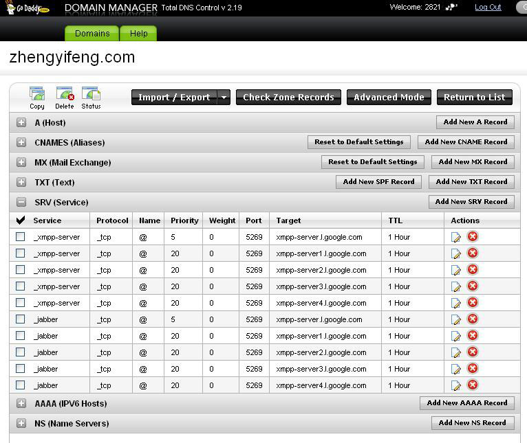 Godaddy Google App xmpp jabber setting Godaddy Google App xmpp jabber setting